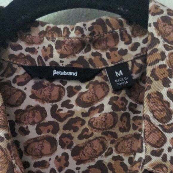 Betabrand Brown Leopard Ruth Bader Ginsberg Button Down Shirt - Picture 2 of 5